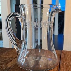 Large Etched Clear Glass Pitcher